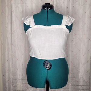 Monteau LA White Countrycore Cottagecore Spring Summer Coastal Apron Top‎ L NWT